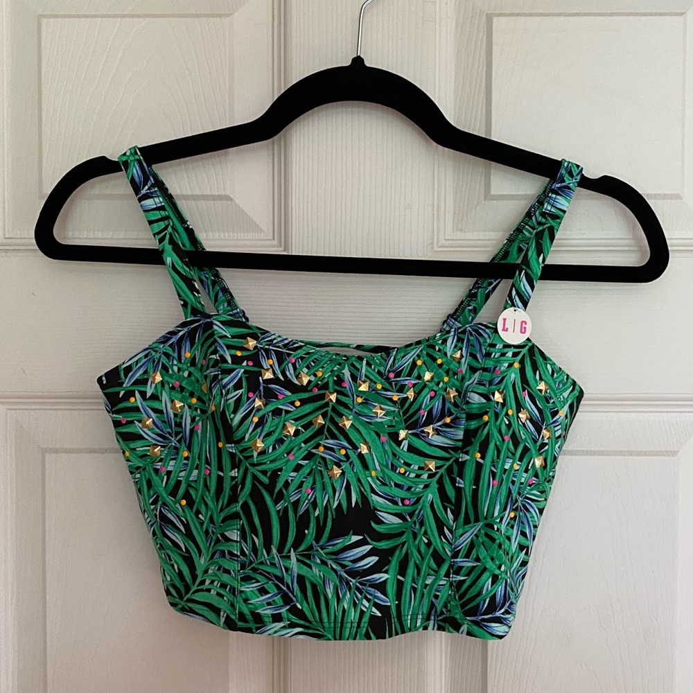 PINK Victoria’s Secret Green Tropical Print Cropped Tank Top